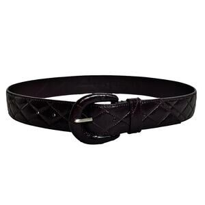 Talbots wide belt dark brown patent leather quilted size L fits waist 29.5”-35”